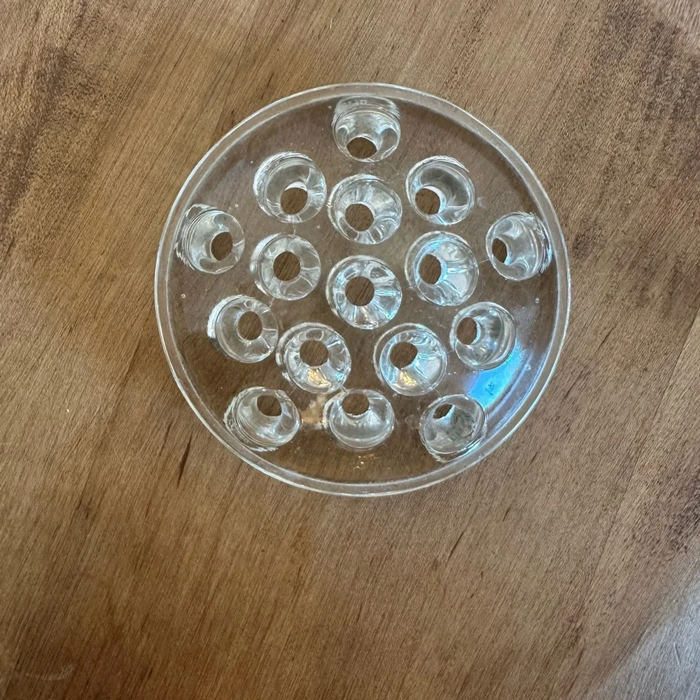 Vintage Floral Frog 4 Inch Wide 16 Holes Clear Glass Floral Domed Round Flower